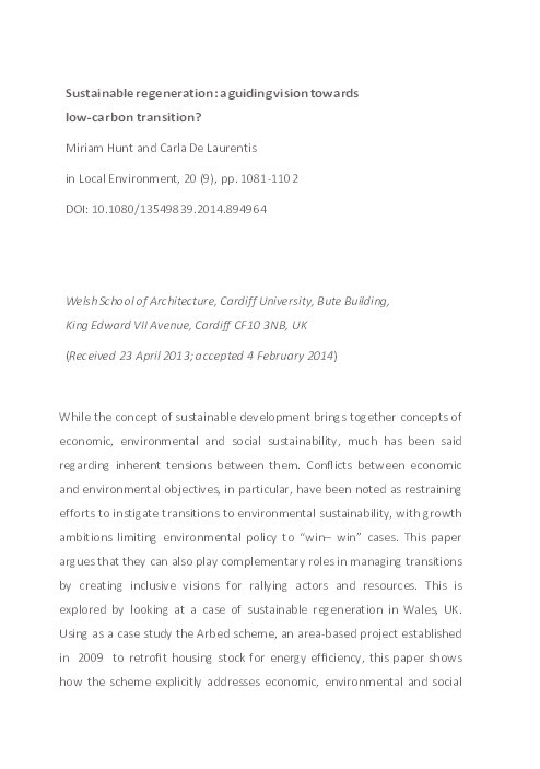 Sustainable regeneration: A guiding vision towards low-carbon transition? Thumbnail