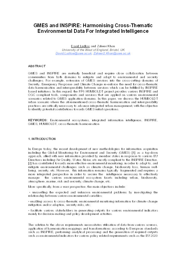 GMES and INSPIRE: Harmonising cross-thematic environmental data for integrated intelligence Thumbnail