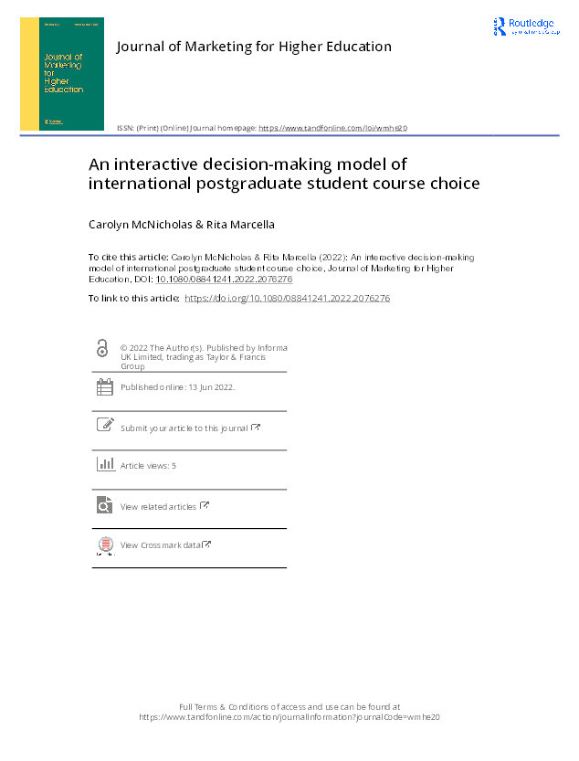 An interactive decision-making model of international postgraduate student course choice Thumbnail