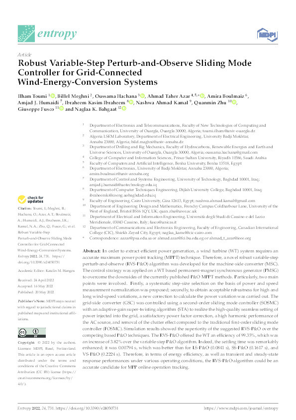 Robust variable-step perturb-and-observe sliding mode controller for grid-connected wind-energy-conversion systems Thumbnail