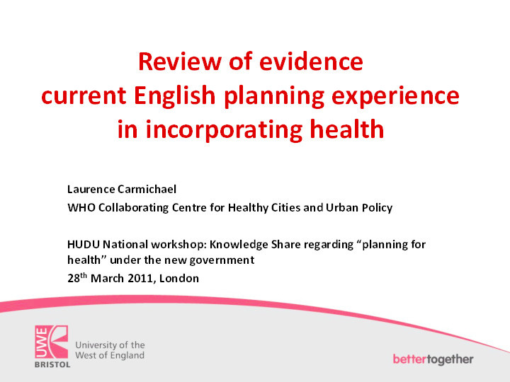 Review of evidence: Current English planning experience in incorporating health Thumbnail