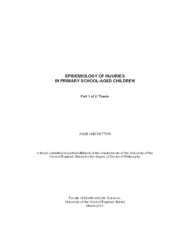 Epidemiology of injuries in primary school aged children Thumbnail