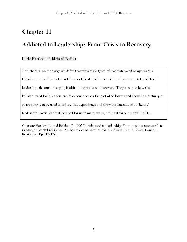 Addicted to leadership: From crisis to recovery Thumbnail
