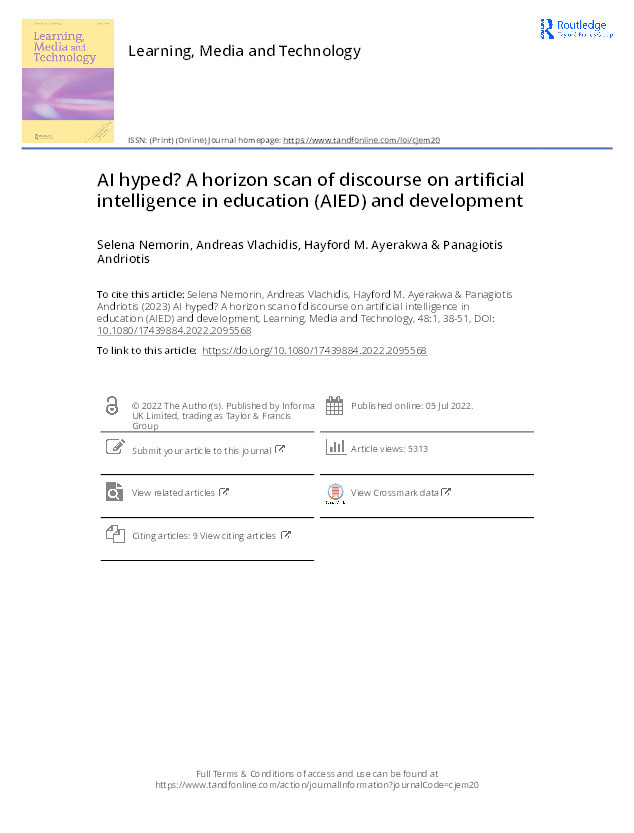 AI hyped? A horizon scan of discourse on artificial intelligence in education (AIED) and development Thumbnail