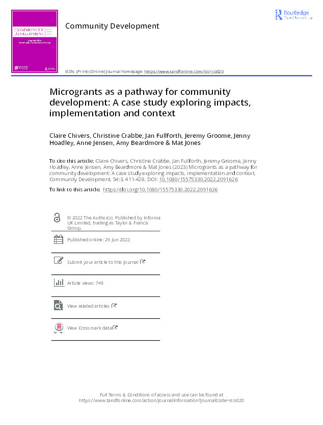 Microgrants as a pathway for community development: A case study exploring impacts, implementation and context Thumbnail