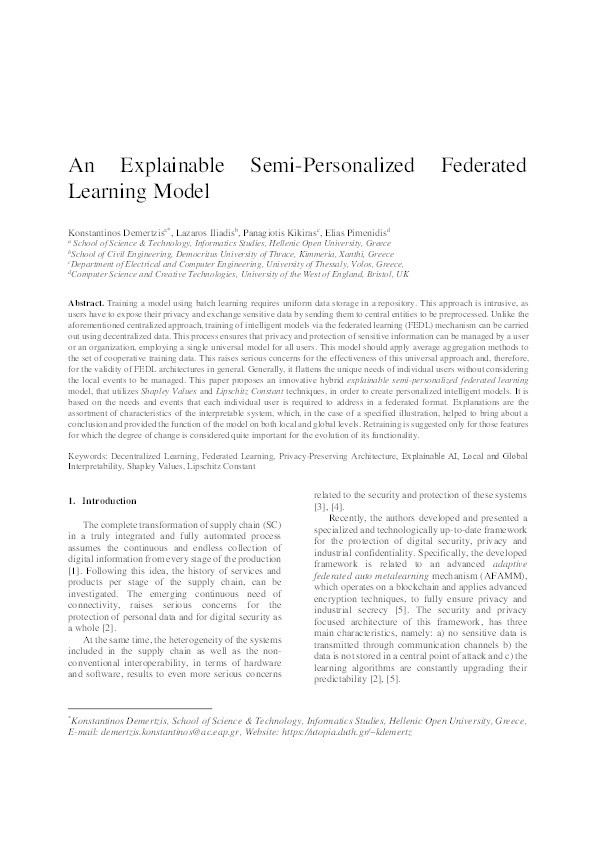An explainable semi-personalized federated learning model Thumbnail