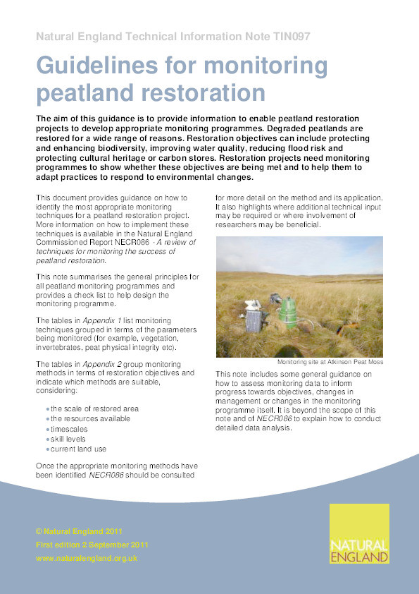 Guidelines for monitoring the success of peatland restoration Thumbnail