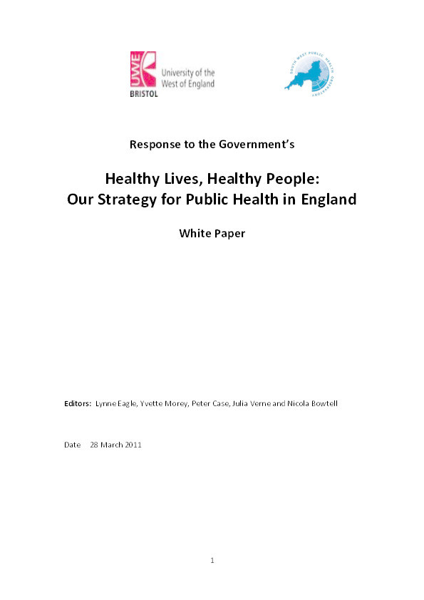 Response to the government’s  healthy lives, healthy people: Our strategy for public health in England white paper Thumbnail