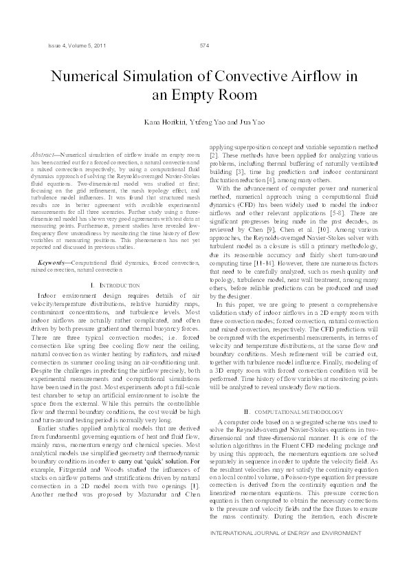 Numerical simulation of convective airflow in an empty room Thumbnail