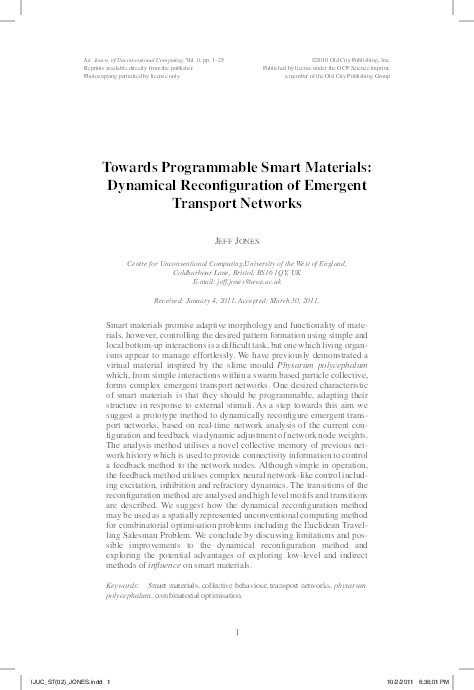 Towards programmable smart materials: Dynamical reconfiguration of emergent transport networks Thumbnail