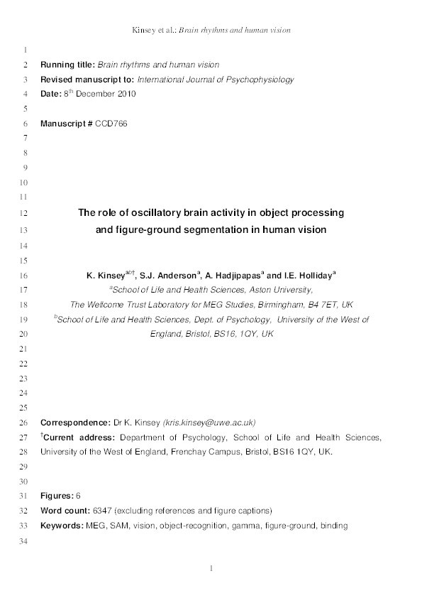 The role of oscillatory brain activity in object processing and figure-ground segmentation in human vision Thumbnail