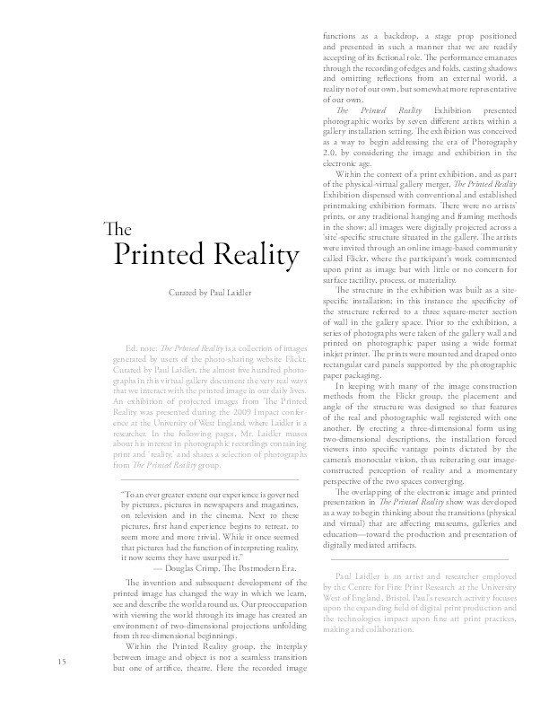 The Printed reality exhibition curated by Paul Laidler Thumbnail