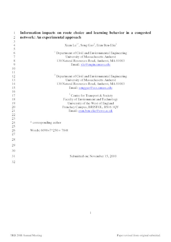 Information impacts on route choice and learning behavior in a congested network Thumbnail