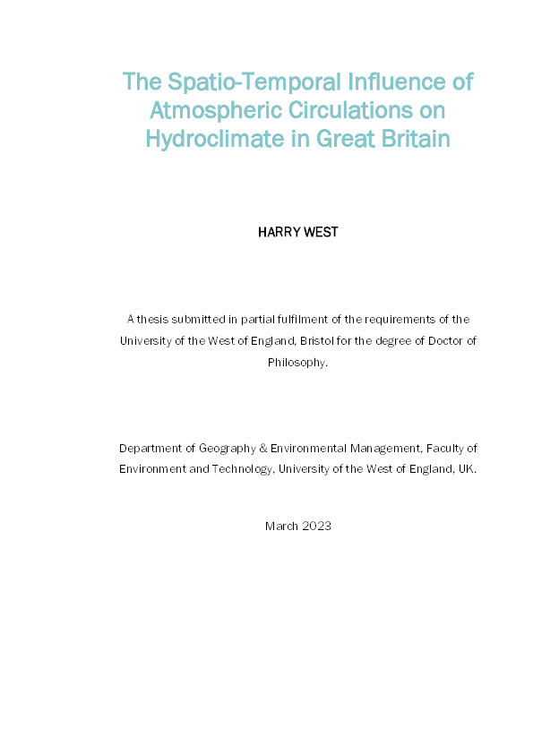 The spatio-temporal influence of atmospheric circulations on hydroclimate in Great Britain Thumbnail