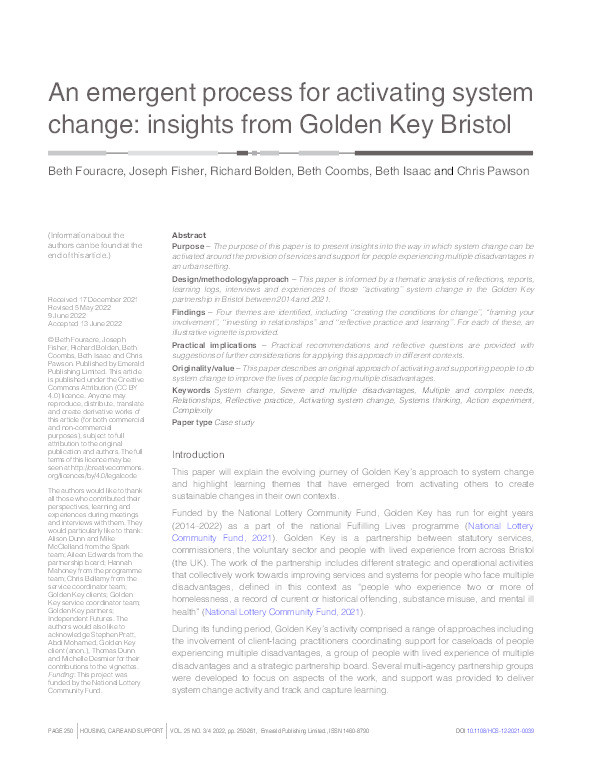 An emergent process for activating system change: Insights from Golden Key Bristol Thumbnail