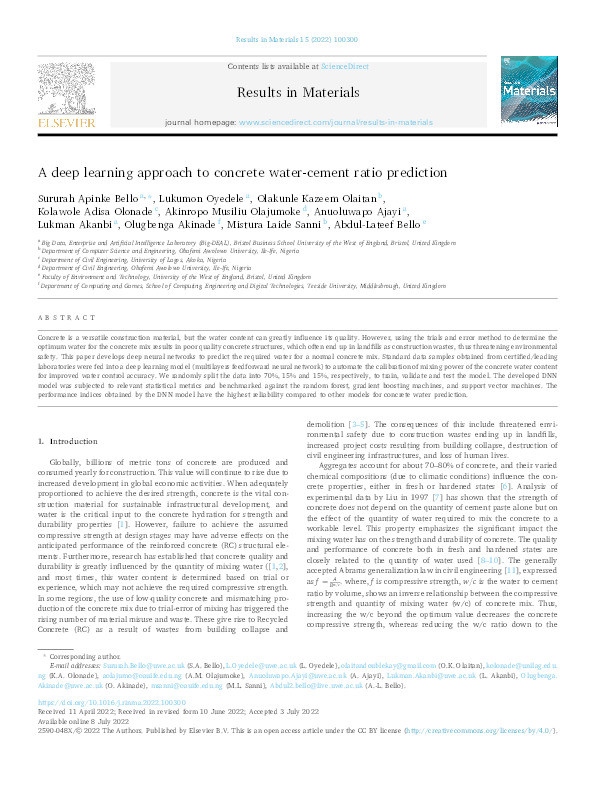 A deep learning approach to concrete water-cement ratio prediction Thumbnail