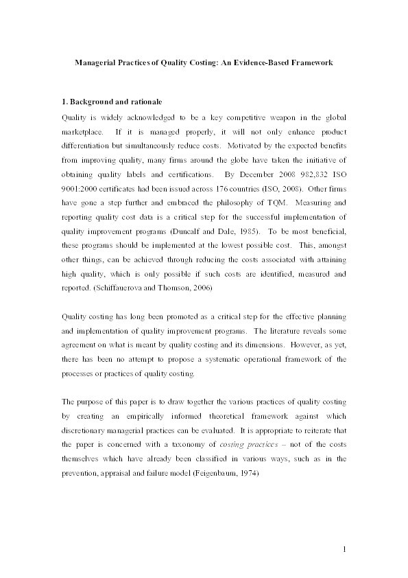 Managerial practices of quality costing: An evidence-based framework Thumbnail