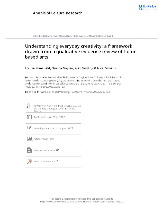 Understanding everyday creativity: A framework drawn from a qualitative evidence review of home-based arts Thumbnail