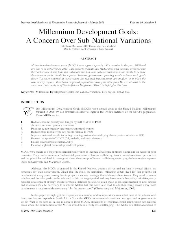 Millennium development goals: A concern over sub-national variations Thumbnail