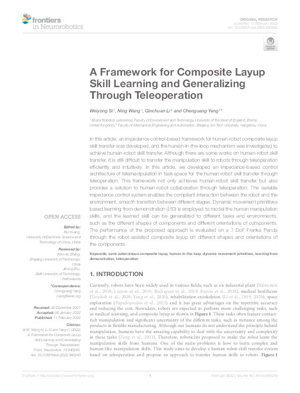 A framework for composite layup skill learning and generalizing through teleoperation Thumbnail