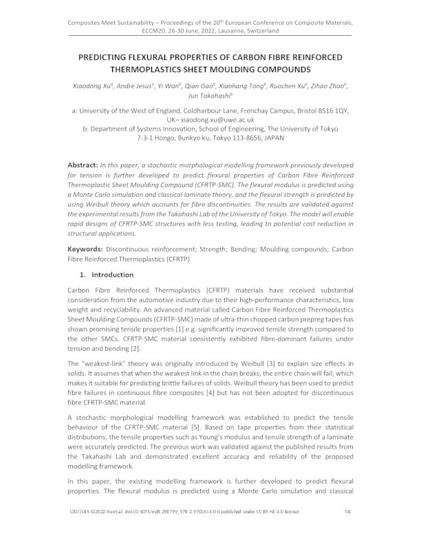 Predicting flexural properties of carbon fibre reinforced thermoplastics sheet moulding compounds Thumbnail