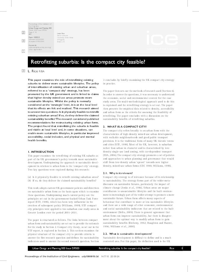 Retrofitting suburbia: Is the compact city feasible? Thumbnail