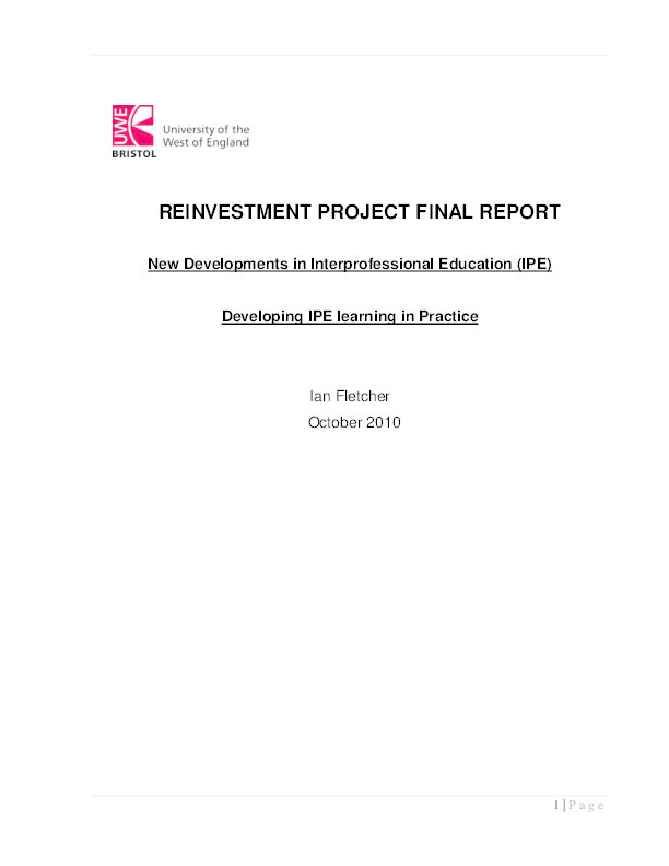 Supporting Inter Professional Learning in Practice: Final project report Thumbnail