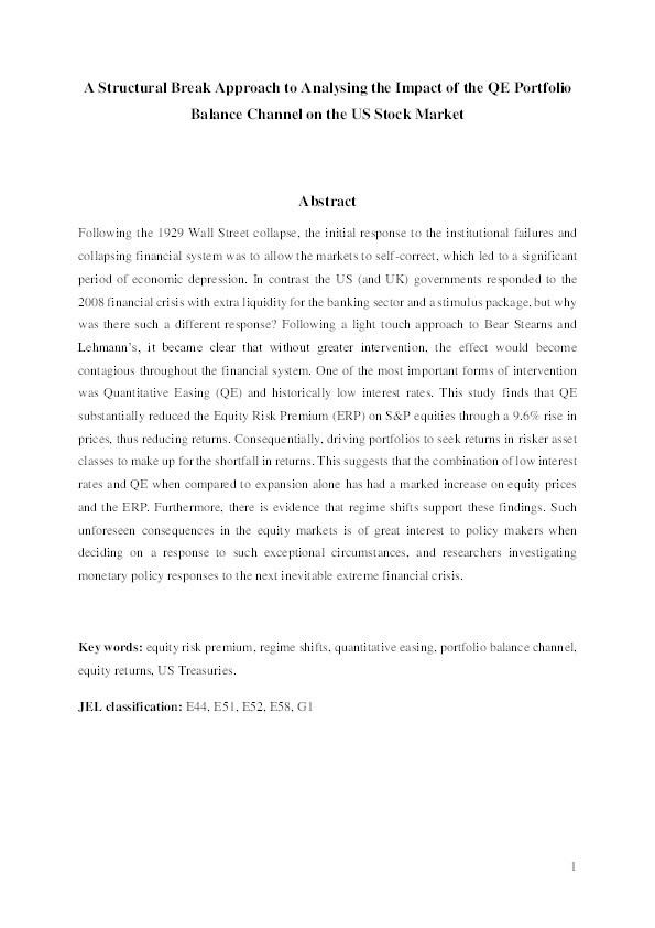 A structural break approach to analysing the impact of the QE portfolio balance channel on the US stock market Thumbnail