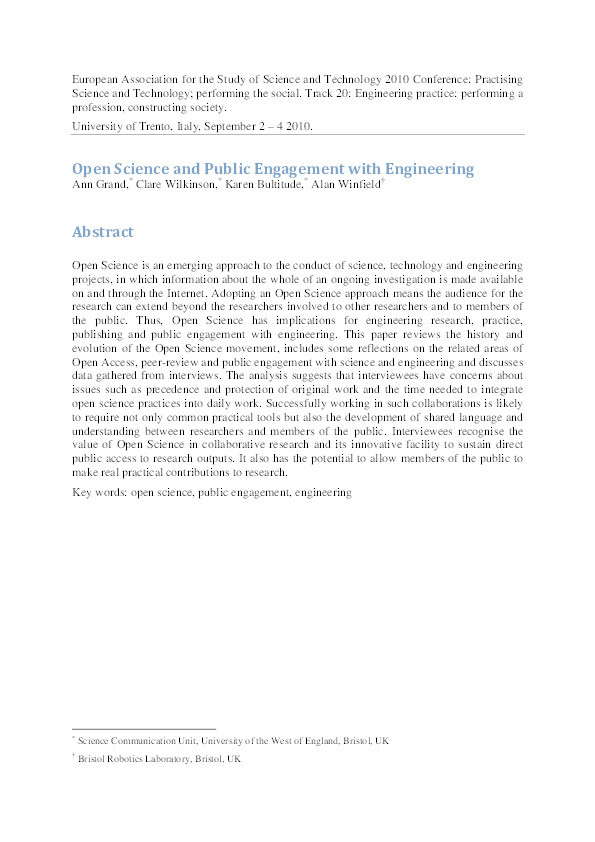 On open science and public engagement with engineering Thumbnail