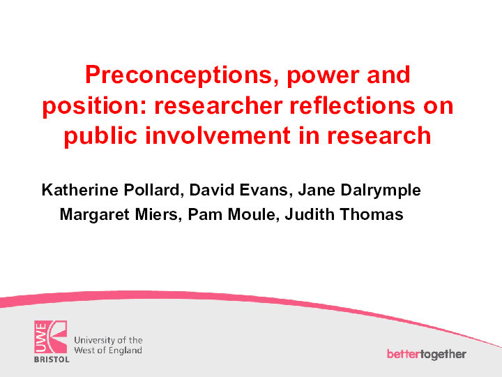 Preconceptions, power and position: researcher reflections on public involvement in research Thumbnail