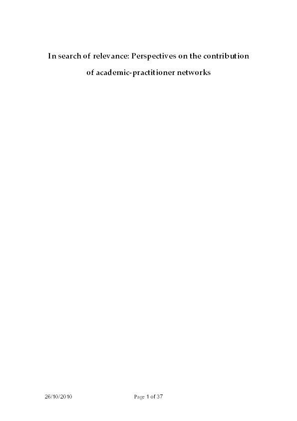 In search of relevance: Perspectives on the contribution of academic-practitioner networks Thumbnail