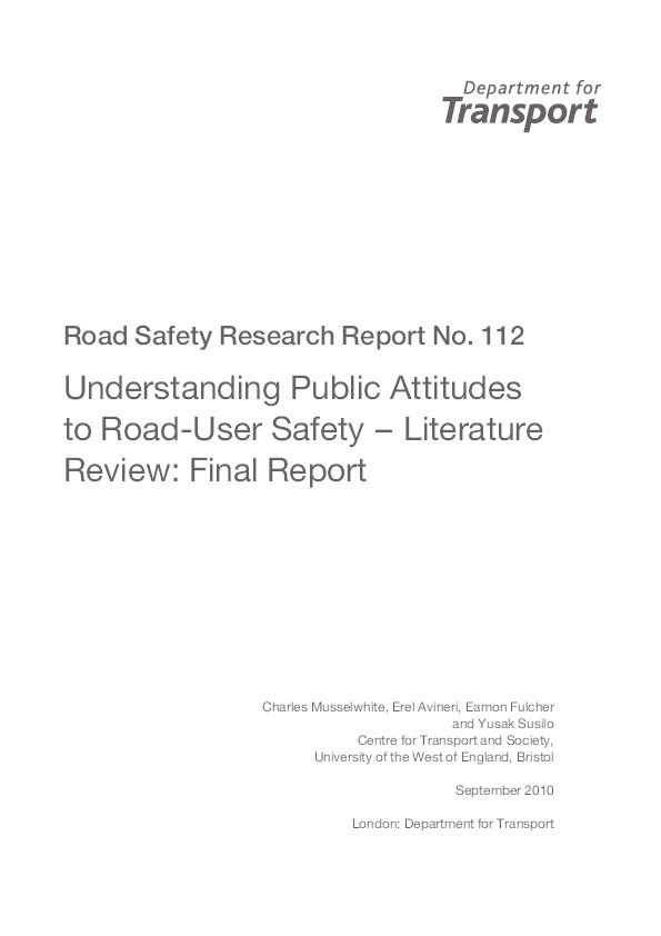 Understanding public attitudes to road-user safety – literature review: final report road safety research report no. 112. Thumbnail
