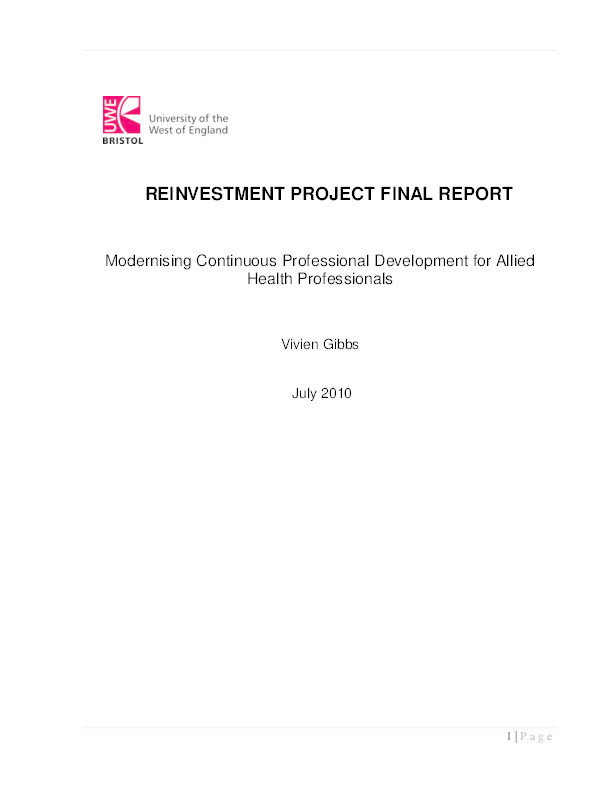 Modernising continuous professional development for allied health professionals final report Thumbnail