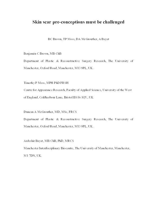 Skin scar preconceptions must be challenged: Importance of self-perception in skin scarring Thumbnail