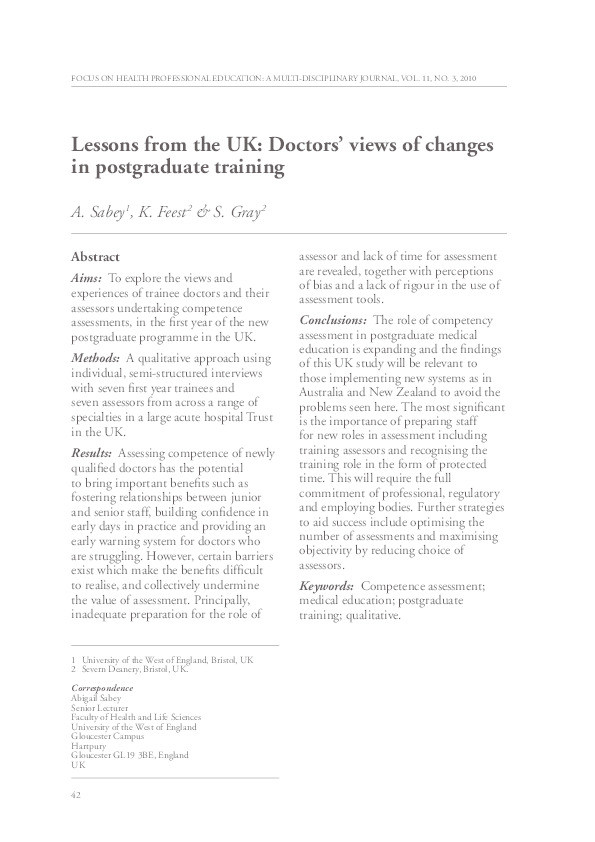 Lessons from the UK: Doctors' views of changes in postgraduate training Thumbnail
