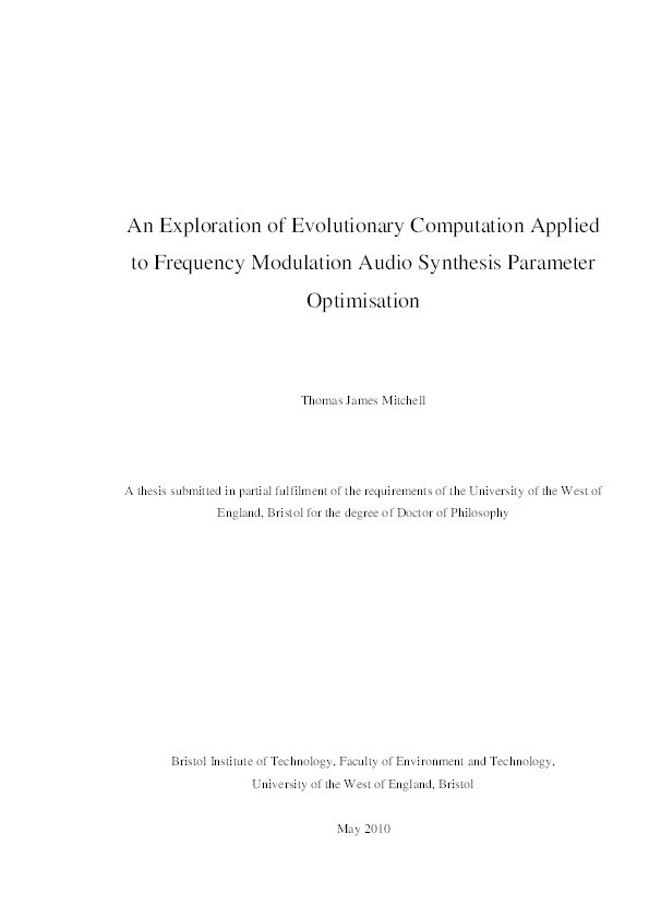 An exploration of evolutionary computation applied to frequency modulation audio synthesis parameter optimisation Thumbnail