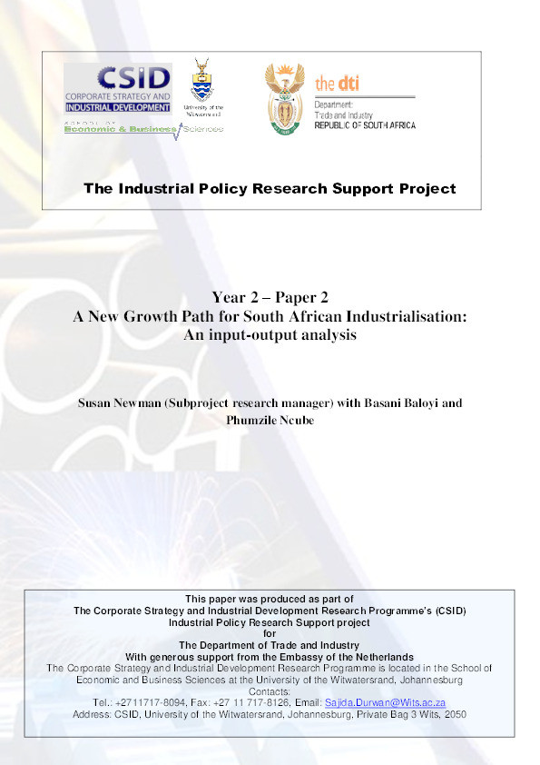 A new growth path for South African industrialisation: An input-output analysis Thumbnail