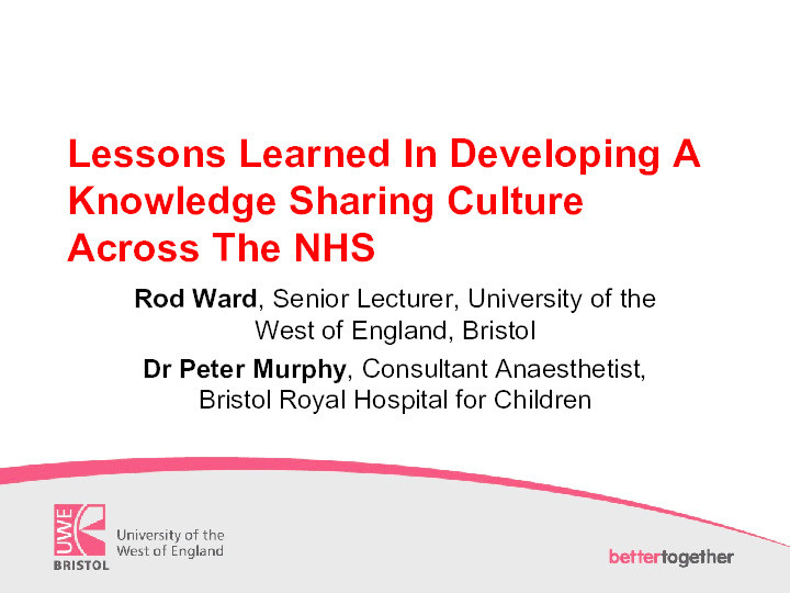 Lessons learned in developing a knowledge sharing culture across the NHS Thumbnail