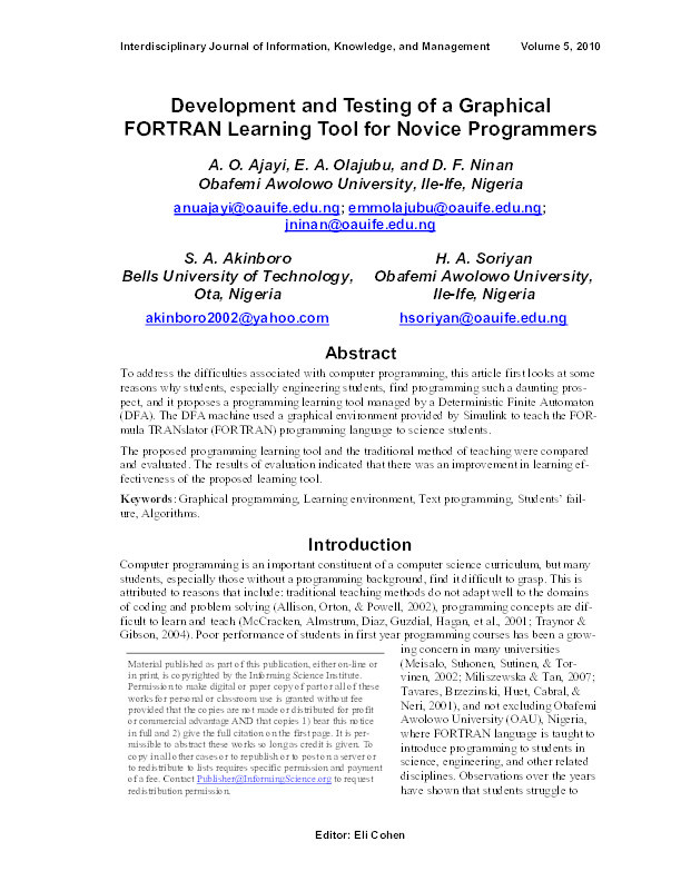Development and testing of a graphical FORTRAN learning tool for novice programmers Thumbnail
