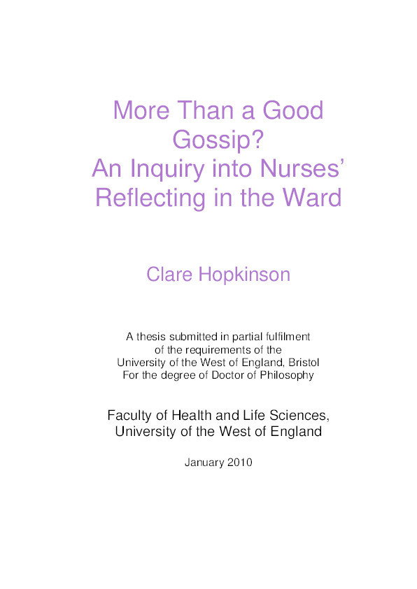 More than a good gossip? An inquiry into nurses' reflecting in the ward Thumbnail