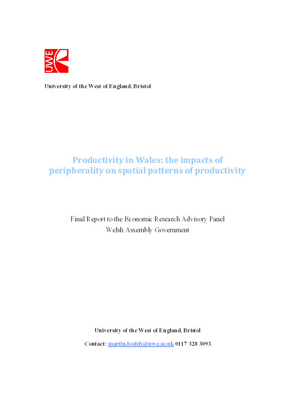 Productivity in Wales: analysis of the impacts of peripherality on spatial patterns of productivity Thumbnail