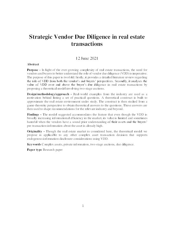 Strategic vendor due diligence in real estate transactions Thumbnail