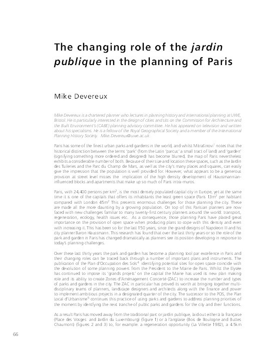 The changing role of the Jardin Publique in the planning of Paris Thumbnail