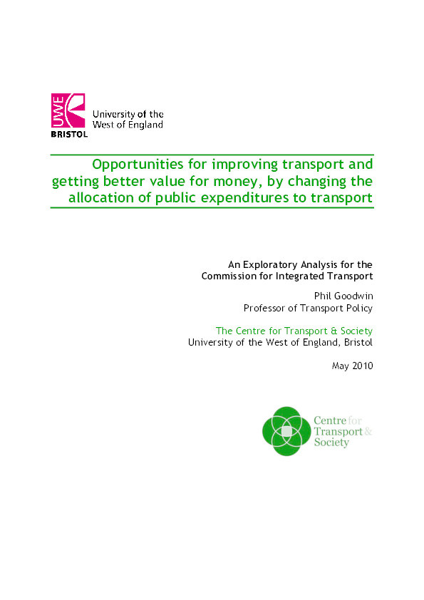 Opportunities for improving transport and getting better value for money by changing the allocation of public expenditure to transport Thumbnail