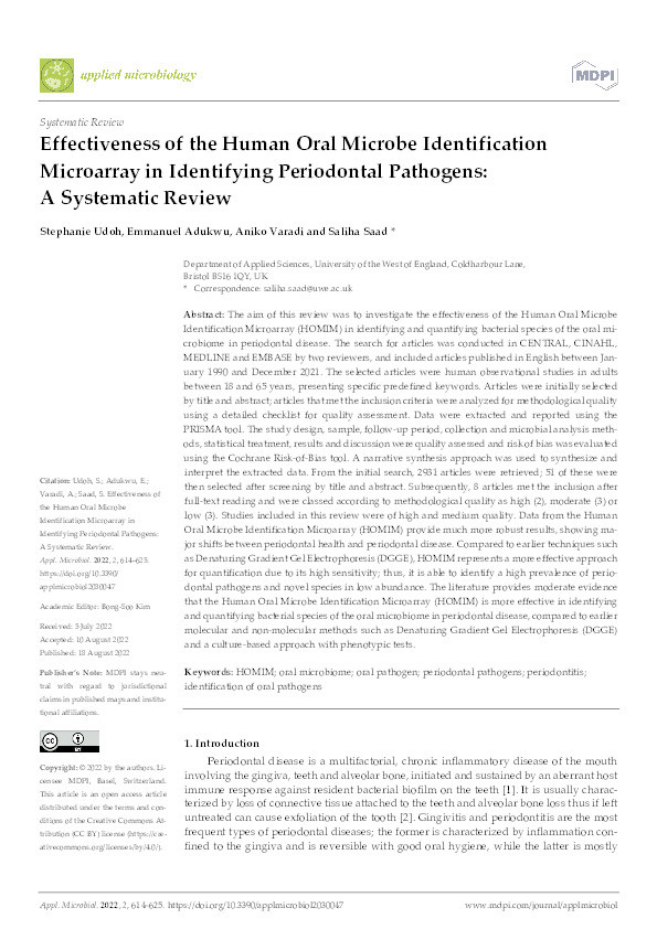 Effectiveness of the human oral microbe identification microarray in identifying periodontal pathogens: A Systematic review Thumbnail