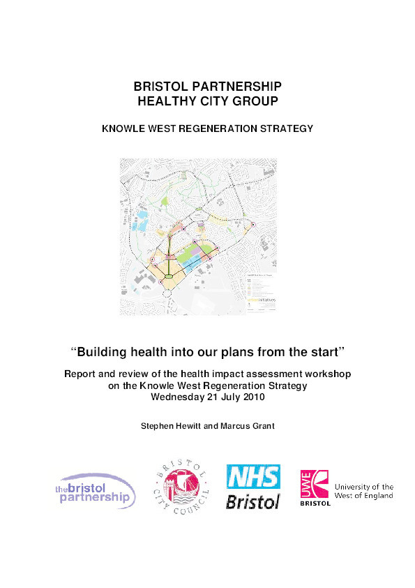 Building health into our plans from the start: Report and review of the health impact assessment workshop on the Knowle West Regeneration Strategy; Wednesday 21 July 2010 Thumbnail