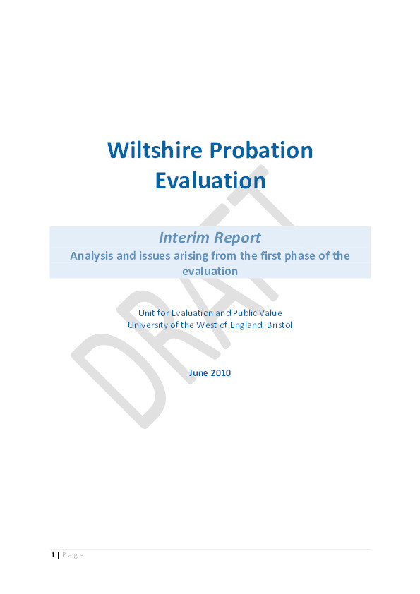Wiltshire probation evaluation, interim report-analysis and issues arising from the first phase of the evaluation Thumbnail