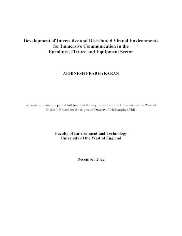 Development of interactive and distributed virtual environments for immersive communication in the furniture, fixture and equipment sector Thumbnail
