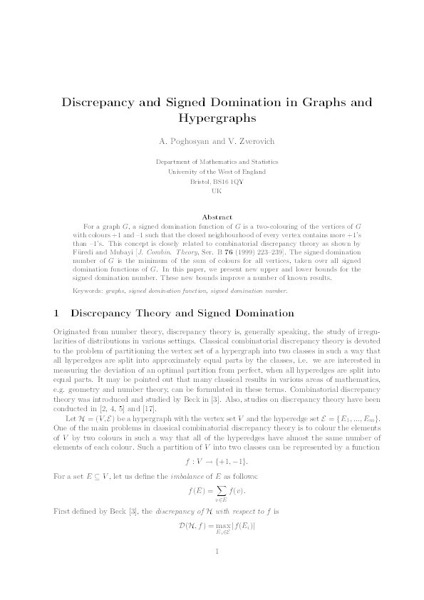 Discrepancy and signed domination in graphs and hypergraphs Thumbnail