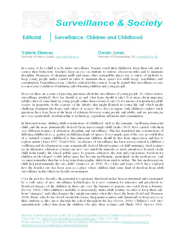 Surveillance, children and childhood (Editorial) Thumbnail